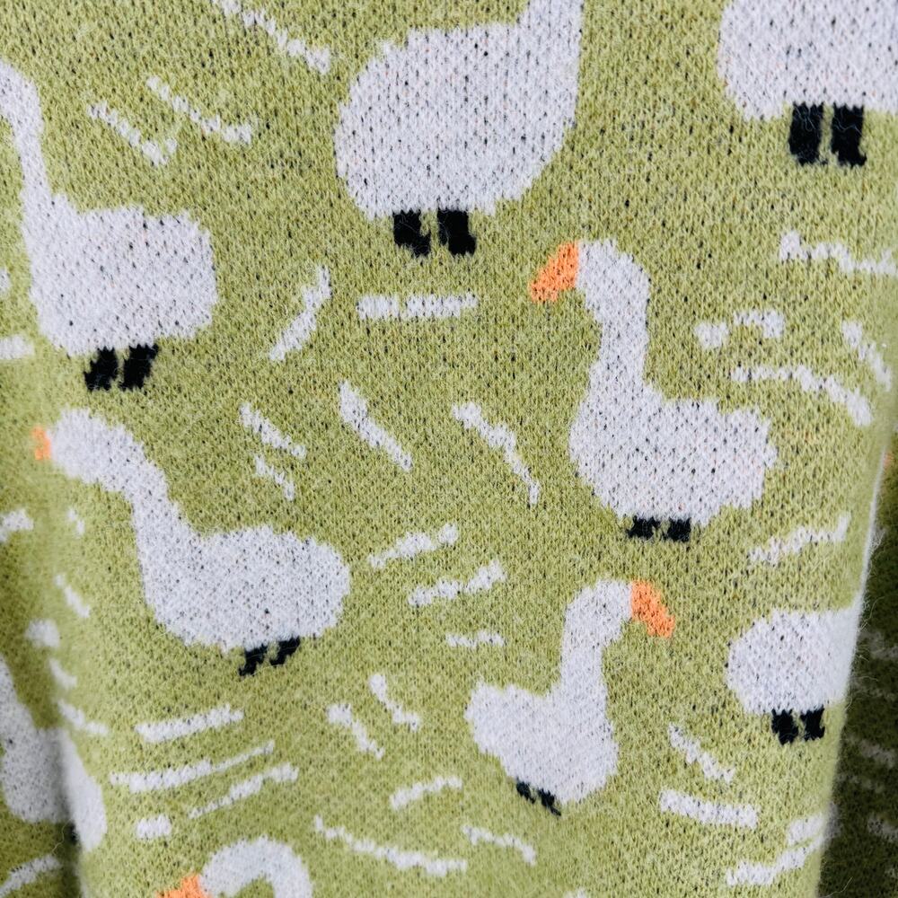 CIDER Duck Pattern Button Cardigan Green Brown Kn… - image 5